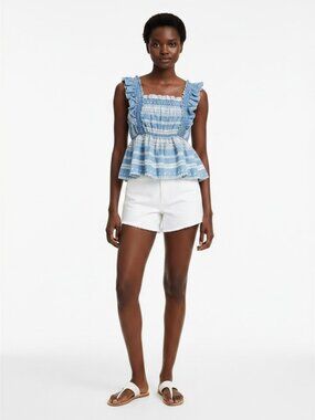 2 / $40 | Smocked Peplum Top Blue White Embroidered Eyelet Boho OS